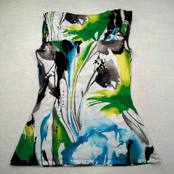 Express Women Sleeveless Abstract Floral Blouse size Small Flowers Tropical Top - Picture 12 of 12